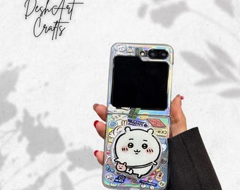 Cute Cartoon Cat Gradient Color Changing Phone Case for Samsung Galaxy Z Flip 7 6 5 4 3 Rope Strap 3D Cat Holder Pendant Cover