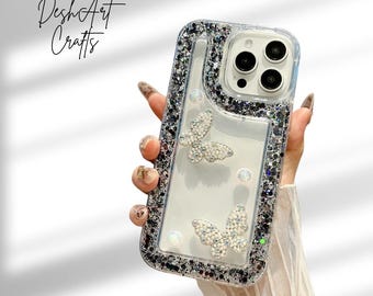 Niedliche Glitter 3D Schmetterling Handyhülle für iPhone 16 Pro Max 16 15 Plus 14 Pro 13 12 11 XR XS Max Luxus Transparent Weiche Stoßfeste Abdeckung