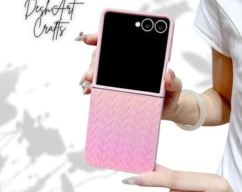 Kawaii Gradient Grid Pattern Phone Case for Samsung Galaxy Z Flip 7 Hard PC Shockproof Water Resistant Cover