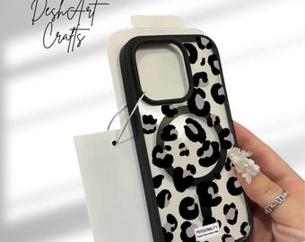 Funda transparente con estampado de leopardo y tecnología MagSafe para iPhone 17, 16, 15, 14, 13, 12, 11 Pro Max Plus y 16E. Acabado mate, magnética, resistente a golpes y compatible con carga inalámbrica.