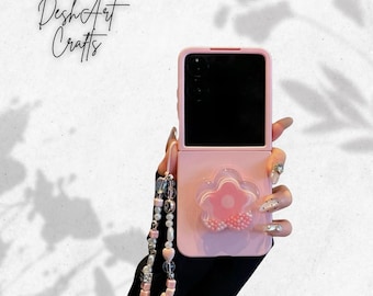 Cute Flower Rabbit Pink Holder Star Bracelet Cover Samsung Galaxy Z Flip 7FE 7 6 5 4 3 Kawaii Chain Phone Case