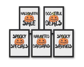 Bundle of Spooky Halloween Sale Sign Printable, Boutique Poster For Store Promotions, Instant Download Retail Signage