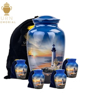 Lighthouse Cremation Urn for Ashes – Coastal Urn – Ocean Sunset Burial Urn – Urn for – Sea Lover Funeral Urn – Lighthouse keepsake set of 4