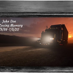 Personalized Truck Driver Cremation Urn: Sunset Semi Truck Memorial Box