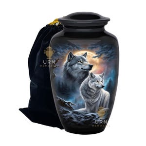 Wolf Cremation Urn for Ashes: Rustic Wildlife Memorial, Aluminum