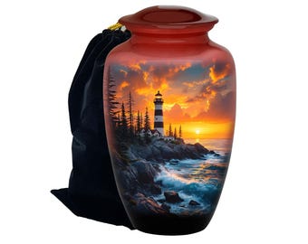 Sunset Lighthouse Cremation Urn: Adult Memorial Keepsake CA