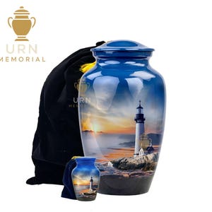 Lighthouse Cremation Urn for Ashes – Coastal Memorial Urn – Ocean Sunset Burial Urn – Urn for Adults – Sea Lover Funeral Urn keepsake urn