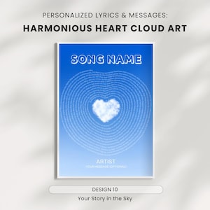 Custom Song Lyrics Heart Cloud Art Print | Personalized Sky Music Poster | Wedding Anniversary Gift | 10 Colors | Digital Download