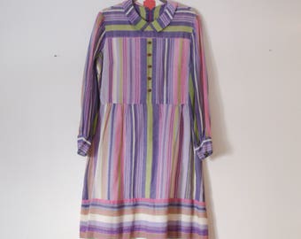 Vintage 1960s Mod Rainbow Striped Dress, Vintage Mod Dress, Twiggy Dress, 1960s rainbow dress, long sleeved, vintage stripes