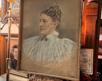 Antique Rare Victorian Edwardian Ghostly Woman Pastel Portrait SCULPTOGRAPH 3d New York antique Victorian portrait instant ancestors photo
