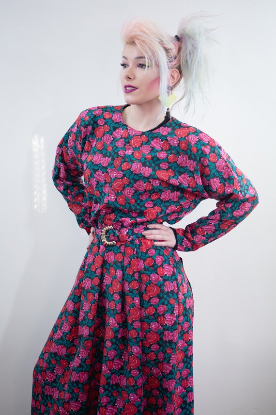 DEADSTOCK Vintage 1980s Rose Print Dolman Sleeve B