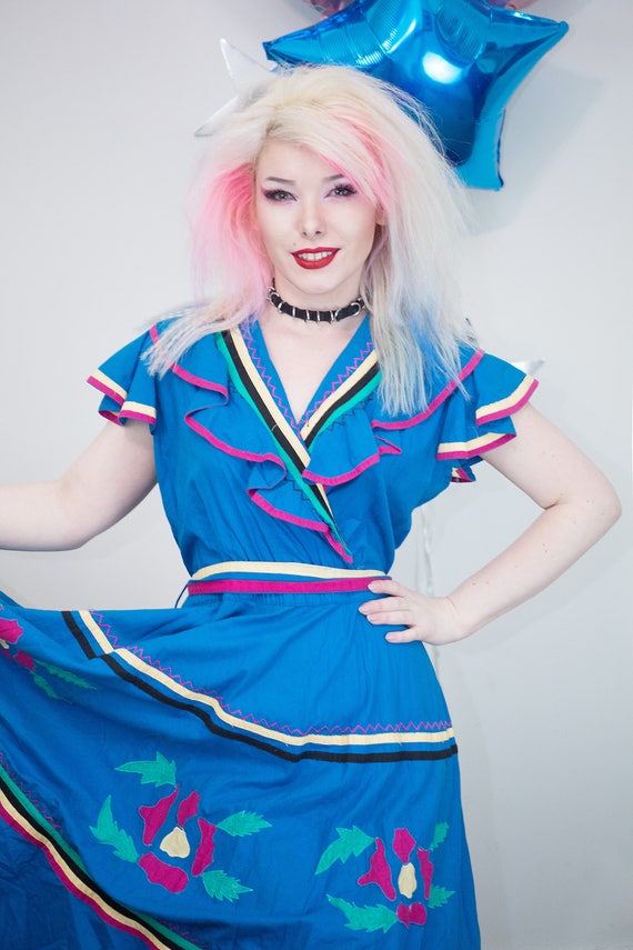 Vintage 1970s 1980s Starina Paris Blue Rockabilly