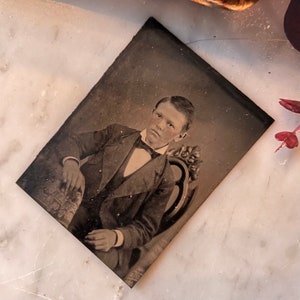 Victorian Tintype Ferrotype Photograph Posed Little Boy in suitTinted Cheeks Children Tintype Photography Victorian Photo Little Boy Tintype