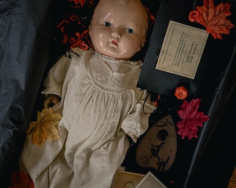 Antique HALLOWEEN Haunted Doll Mystery Box | Vintage Doll, Wooden Planchette, Antique Photographs | Limited Edition | Creepy Doll Oddities