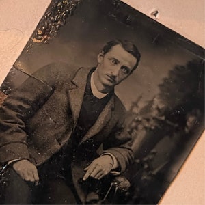 Victorian Tintype Ferrotype Photograph Identified Gentleman on Woods Backdrop Tintype Photography Victorian Photo Gentleman Tintype Man IDed