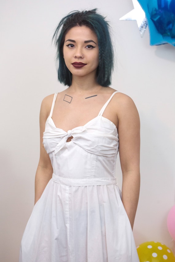 Vintage 70s Does 50s White Sun Dress, Marilyn Monr