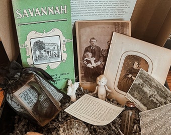MyBloodyGalentine Antique Mystery Box - cabinet cards, mementos, haunted ephemera