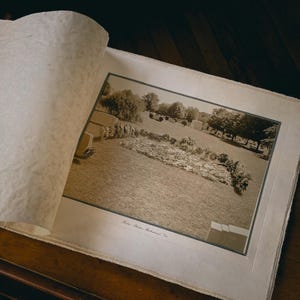 May include: A vintage photograph mounted on thick, cream-colored paper within an album. The sepia-toned image depicts a cemetery landscape with trees, grass, and headstones. The text "Foster Studio - Richmond, Va." is printed at the bottom.