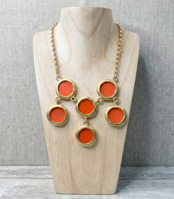 Kenneth Jay Lane Orange Disc Statement Bib Neckla… - image 4