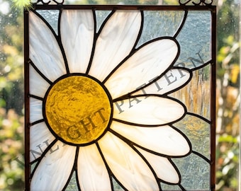 Descarga digital Patrón de vitral con flor de margarita, flor de vitral, vitral DIY
