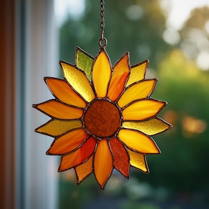 Digital download Sunflower Stained glass Pattern, Stained glass flower, DIY Stained Glass
