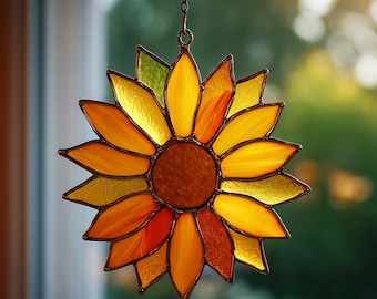 Descarga digital Patrón de vitral de girasol, Flor de vitral, Vitral DIY