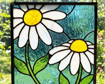 Descarga digital Patrón de vitral con flor de margarita, flor de vitral, vitral DIY