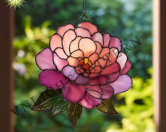 Descarga digital Patrón de vitral de peonía, Flor de vitral, Vitral DIY