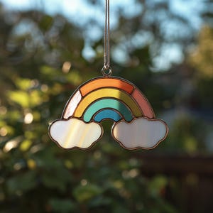 Digital nedladdning Regnbåge och moln Mönster för målat glas, Blomma i målat glas, DIY-målat glas