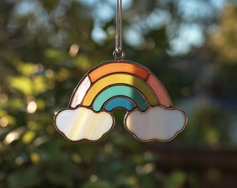 Descarga digital Patrón de vitral Arcoíris y nubes, Flor de vitral, Vitral DIY