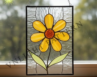 Digital download Daisy Flower Stained glass Pattern, Stained glass flower, DIY Stained Glass