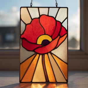Digital download Poppy Stained glass Pattern, Stained glass flower, DIY Stained Glass