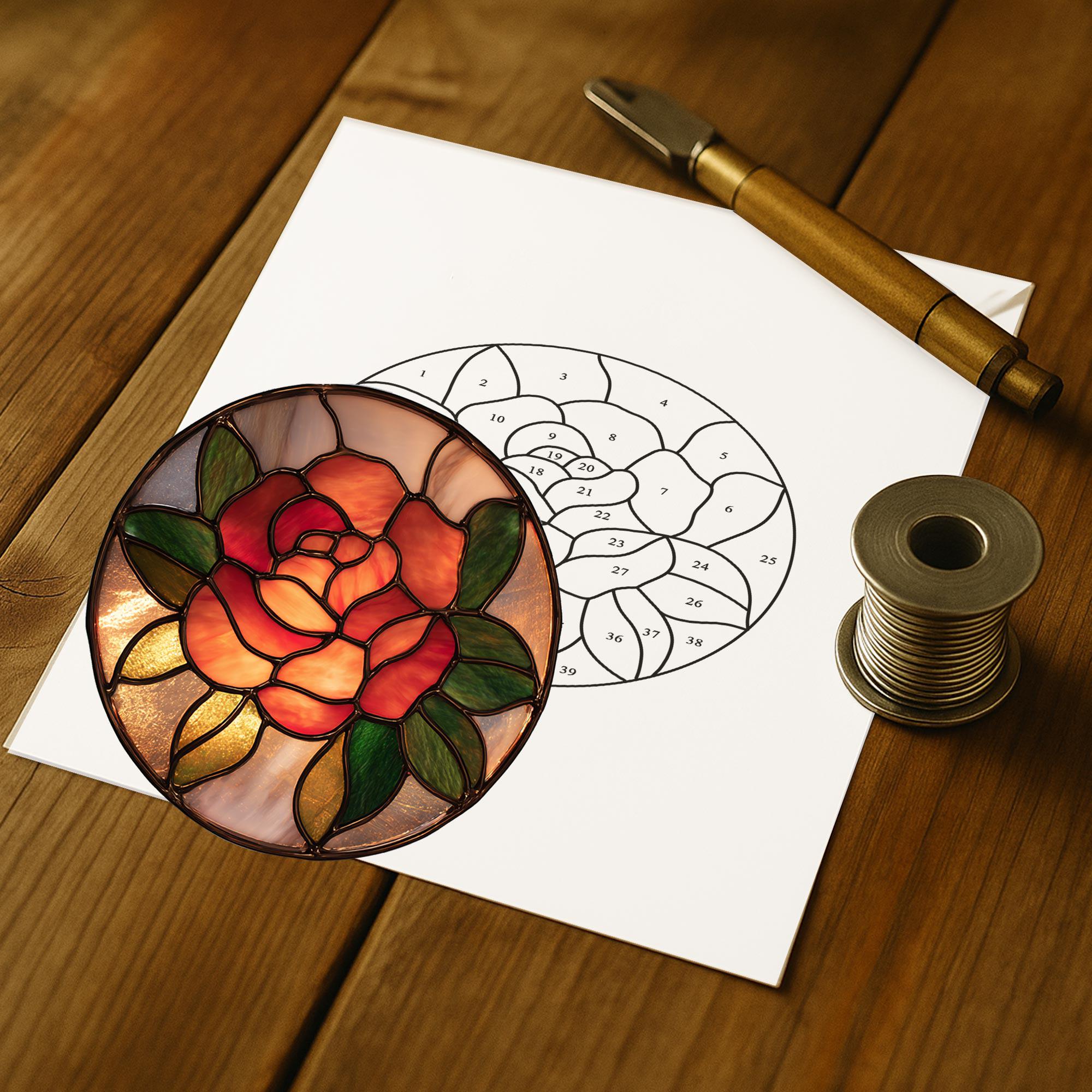 3 Roses Stained Glass Pattern Digital Download Rose Stained Glass Pattern, Stained Glass Flower, DIY ...