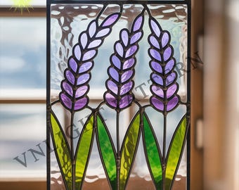 Descarga digital Panel de flores de lavanda Patrón de vitral de flores, Flor de vitral, Vitral DIY