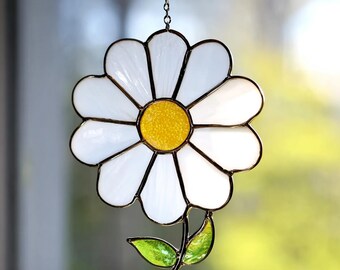 Digital download Daisy Flower Stained glass Pattern, Stained glass flower, DIY Stained Glass
