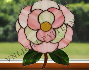 Descarga digital Patrón de vitral de camelia, flor de vitral, vitral DIY
