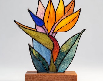 Descarga digital Patrón de vitral Ave del Paraíso, Flor de vitral, Vitral DIY