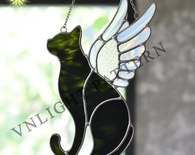 Digital Download Stained Glass Cat With Angel Wings Pattern | Festive ...