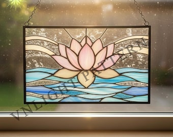 Digital download Lotus Panel Stained glass Pattern, Stained glass flower, DIY Stained Glass