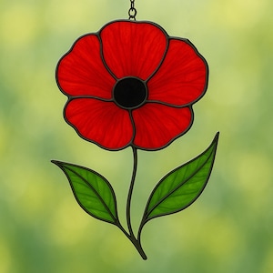Digital download Poppy Stained glass Pattern, Stained glass flower, DIY Stained Glass