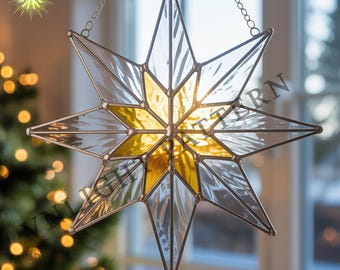 Digitale download Ster van Bethlehem glas in lood patroon, glas in lood bloem, DIY glas in lood
