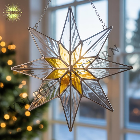Digital download  Star of Bethlehem Stained glass Pattern, Stained glass flower, DIY Stained Glass