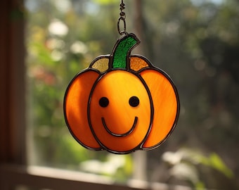 Descarga digital Patrón de vitral de calabaza de Halloween, Flor de vitral, Vitral DIY