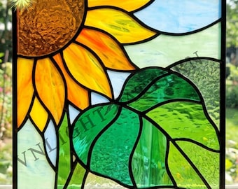 Descarga digital Patrón de vitral de girasol, Flor de vitral, Vitral DIY