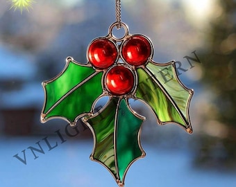 デジタルダウンロード ステンドグラス クリスマスリース ヒイラギ