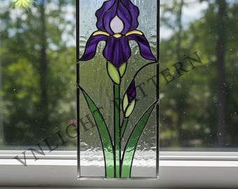 Descarga digital Patrón de vitral de flor de iris, flor de vitral, vitral DIY