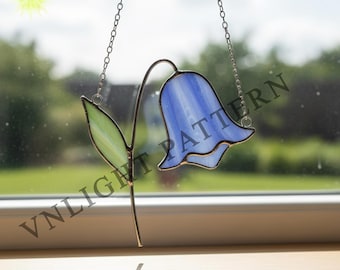 Descarga digital Patrón de vitral de campanilla azul, Flor de vitral, Vitral DIY