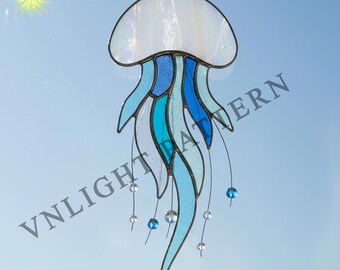 Descarga digital Patrón de vitral de medusas, Flor de vitral, Vitral DIY