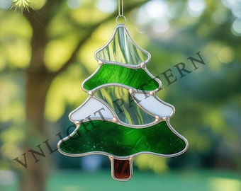 Descarga digital Patrón de vitral de árbol de Navidad, flor de vitral, vitral DIY
