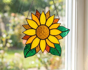Descarga digital Patrón de vitral de girasol, Flor de vitral, Vitral DIY